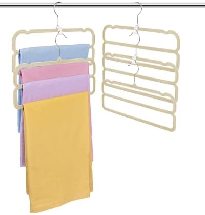 10 Pack Velvet Pants Hangers Space Saving, Non Slip 2-Layer Hanger (Beige) - Image 2