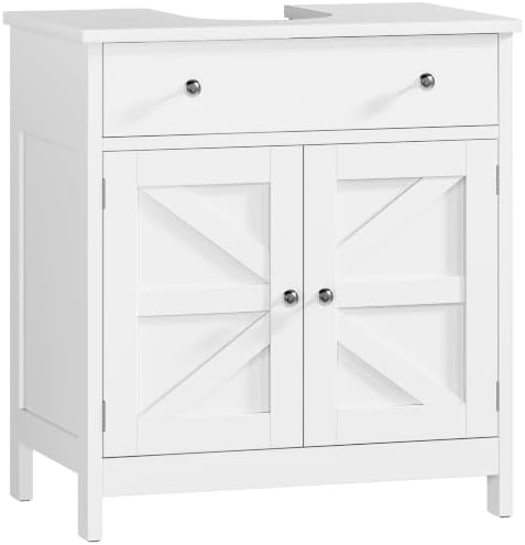 TEENFON Pedestal Sink Storage Cabinet with 2 Barn Doors and Drawer, Bathroom Sink Cabinet with U-Shape Cut-Out, Pedestal Sink Cabinet, White by TEENFON