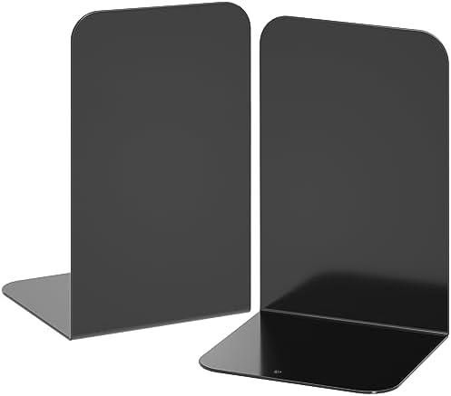VFINE Bookends 1 Pair, Black Metal Book Ends, Heavy Bookends for Shelves, Book Stopper for Heavy Books, Book Organizer for Home Office School Supplies by VFINE
