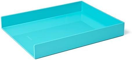 Poppin Stackable Letter Tray - Modular Lacquer Desk Trays for Office Organization, Color-Coordinated Office Supplies for Desk, Paper Trays (Aqua, Letter) by Poppin