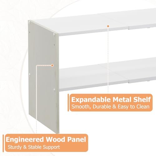 X-cosrack 2-Tier Shoe Rack Organizer for Closet, Expandable and Adjustable White Shoe Rack, Stackable Iron Wood Combination Shoe Storage Shelves for Closets, Entryway, Small Space, Hallway, Garage - Image 4