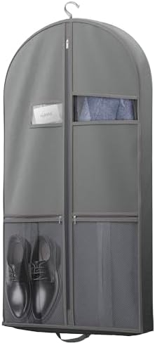 Lazebox 43" Travel Garment Bag with Accessories Zipper Pocket, Heavy Duty Suit Bag for Suits, Tuxedos, Dresses, Coats, Grey, 1 pack by Lazebox