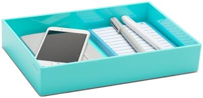 Poppin Stackable Medium Accessory Tray - Modular Lacquer Desk Trays for Office Organization, Color-Coordinated Office Supplies for Desk, Paper Trays (Aqua, Medium Accessory) by Poppin