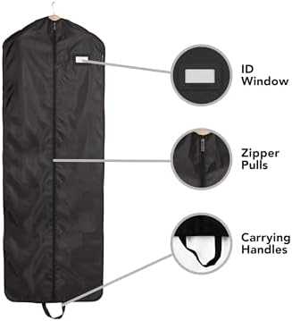 Covermates Keepsakes Garment Bag Set - Premium Polyester - Full Length Zipper - ID Window - Carrying Handles - Closet Storage, Black - Image 5