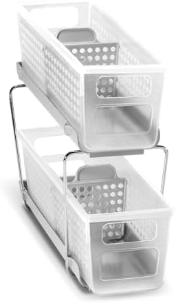 madesmart Mini 2-Tier Organizer, Multi-Purpose Slide-Out Storage with Handles and Dividers for Home and Bath, Frost - Image 3