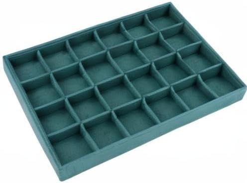 Large Velvet Jewelry Tray, Drawer Organizer for Jewelry in Dresser, Stackable Jewelry Drawer Organizer Inserts for Earring Necklace Bracelet Rings(Green,24grid)