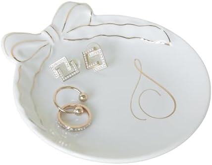 COLLECTIVE HOME Ceramic Jewelry Tray, Monogram Trinket Dish with Bow (S) by COLLECTIVEHOME