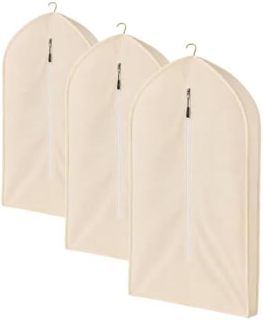 100% Cotton Garment Bag | Long | Breathable Garment Bags for Hanging Clothes | Garment Storage Bag for Long Dresses & Coats Storage | Pack of 3 (42 Inch) by BIGLOTBAGS