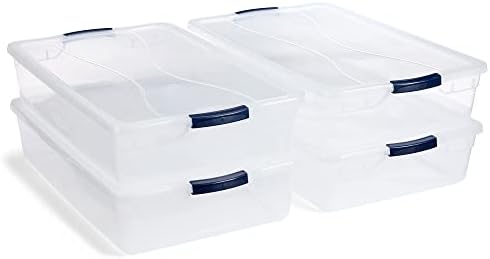 Rubbermaid Cleverstore 42 Quart Stackable Plastic Storage Container Organizer Bin with Latching Lids for Garage, Closet, and Classroom, Clear, 4 Pack by Rubbermaid