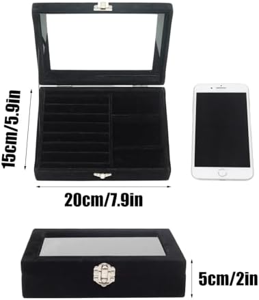 Small Velvet Jewelry Tray with Clear Lid, 2-in-1 Black - Image 2