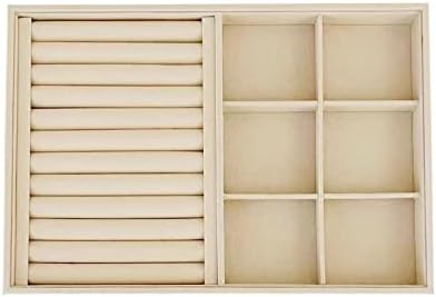 Large Beige Premium Quality Velvet Jewelry Display Box Tray Stackable Practical Trade Show Home Store 6 Grid and Ring - Image 3