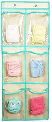 Over The Door Hanging Shoe Organizer Narrow Closet Door Shoe Storage 6 Large Clear Pockets Chart 2 Pack (BEIGE) - Image 3