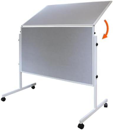 XIWODE 48 x 60 Inch Foldable Gray Felt Bulletin Board Room Divider with Wheels, Movable Privacy Partition Wall, Neutral Tone Mobile Pin Board Screen Fold Down for Storage, for Office Classroom - Image 3