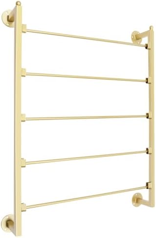 5 Tier Wall Mounted Tie Rack Scarf Display Stand Belt Pants Hangers Scarves Hijab Stand, Towel Rack Ribbon Holder,Wrapping Paper Spool Storage for Retail,Store (Gold, 5 Tier 23.6x29.5in) - Image 4