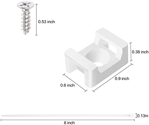 100 Pcs Cable Zip Tie Saddle Type Mounts Base with 8" Cable Ties Tapping Screw, Wire Cable Clips Organizer Holders Clamps White - Image 2