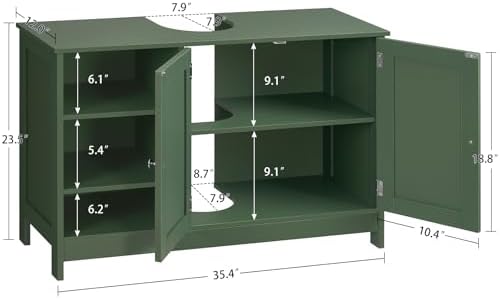 TEENFON 35.4" Pedestal Sink Storage Cabinet with 2 Doors and Adjustable Shelves, Bathroom Sink Cabinet, Under Sink Storage with U-Shape Cut-Out, Green - Image 3