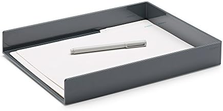 Poppin Stackable Letter Tray - Modular Lacquer Desk Trays for Office Organization, Color-Coordinated Office Supplies for Desk, Paper Trays (Dark Gray, Letter) - Image 3
