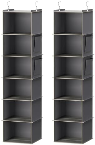 YOUDENOVA Hanging Closet Organizer and Storage, 6-Shelf, 2 Packs, Grey by YOUDENOVA