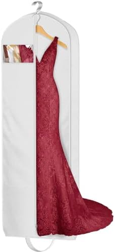 MISSLO 72" Wedding Dress Garment Bag for Travel Waterproof Dress Bags for Gowns Long 4" Gusseted Dresses Protector Bag for Closet Storage Clothing Covers for Hanging Clothes, White by MISSLO