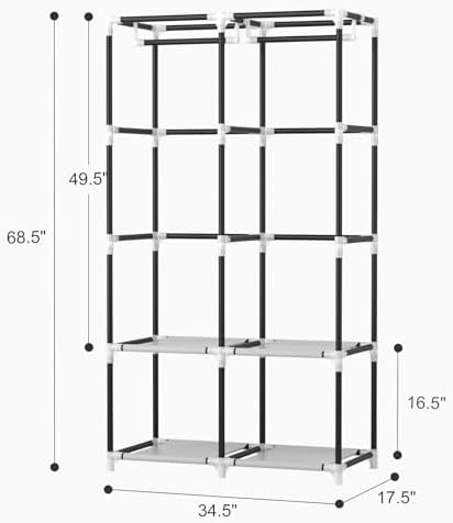 VTRIN Portable Closet Wardrobe Closet for Hanging Clothes with 4 Storage Shelves, 2 Hanging Rods and 6 Pockets, Stable and Easy Assembly Clothes Rack with Cover Free Standing Closet for Bedroom, Black - Image 3