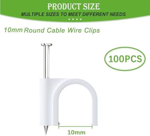 mxuteuk 100PCS Cable Clips with Steel Nails,10mm Round White Cable Wire Clips,Wall Clips for Cords,Cable Cord Clips for RG6 RG59 CAT6 RJ45 - Image 2