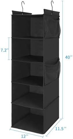 MAX Houser 5-Shelf Hanging Closet Organizer with 4 Side Pockets, Black - Image 3