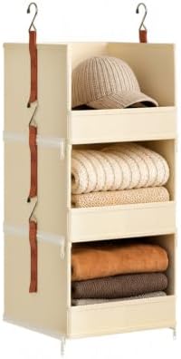 DIMJ Hanging Closet Organizer - 3-Tier Modular Hanging Shelves with Zippers Hooks, Collapsible Baskets for RV, Dorm, Small Spaces, Fabric Storage Bins for Clothes, Handbags by DiMJ