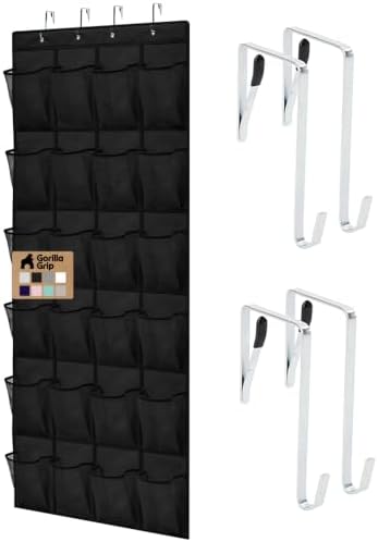GORILLA GRIP Over the Door Shoe Organizer, 24 Large Pockets, Black by GorillaGrip