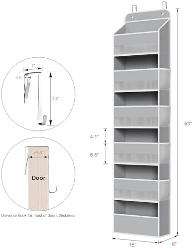 Univivi Fabric Over Door Hanging Organizer for Baby Nursery, Grey, 6-Shelf - Image 3