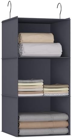 Hanging Closet Organizer 3-Shelf, Oxford Fabric Wardrobe Storage, Dark Gray by DonYeco