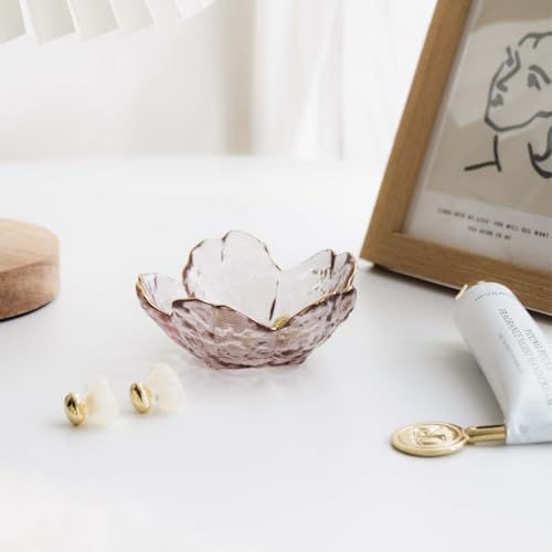 Pink Flower Jewelry Ring Dish Tray,Decorative Glass Trinket Dish,Room Decor Aesthetic, Modern Accent Tray for Vanity(Pink Gold Border) - Image 6