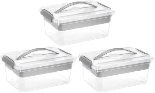 Yesland Portable Craft Storage Box with Removable Tray and Handle, 16x11x6.5 Inch Plastic Art Supply Organizer Container for Stationery, Sewing, Jewelry - Grey (Pack of 3) by Yesland