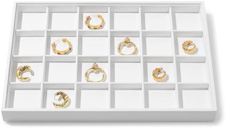 24-Grid PU Leather Jewelry Tray for Ring & Earring Storage White by Papten