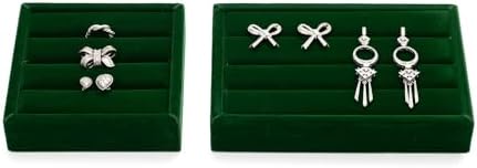 Green Velvet 3 Slot Ring Jewelry Display Organizer Tray - Image 2