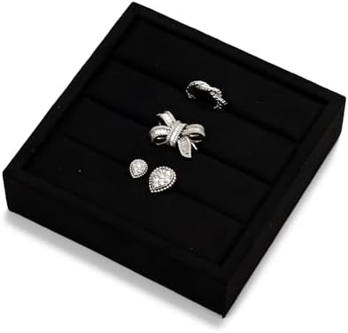 Black Velvet 3-Slot Small Ring Jewelry Display Organizer Tray by Woodten