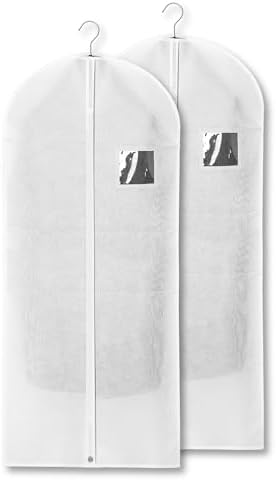 2-Pack Breathable Garment Bags for Hanging Clothes – Dust-Proof Suit & Dress Covers with Clear Window – Waterproof, Foldable Closet Storage Organizer for Coats, Gowns, and Jackets (White, 55") by Unknown