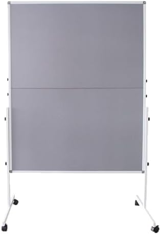 XIWODE 48 x 60 Inch Foldable Gray Felt Bulletin Board Room Divider with Wheels, Movable Privacy Partition Wall, Neutral Tone Mobile Pin Board Screen Fold Down for Storage, for Office Classroom by XIWODE