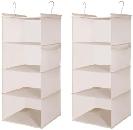 MAX Houser 4 Tier Shelf Hanging Closet Organizer, Closet Hanging Shelf with 2 Sturdy Hooks for Storage,2 Pack, Foldable (Beige) by MAXHouser
