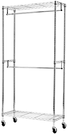 Amazon Basics Adjustable Clothes Rack for Handing, Double Hanging Rod Garment Rolling Closet Clothing Organizer, Chrome, 36'' x 14'' x 72'' - Image 2