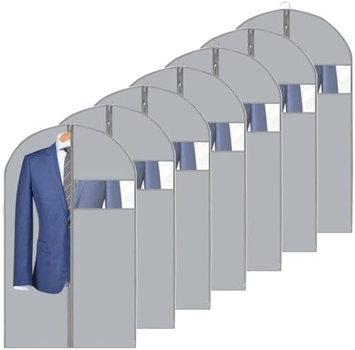 Garment Bag Suit Bag for Storage 40 inch, Washable Suit Cover for T-Shirt, Jacket, Suits, Coats,7 packs,Gray by Suifam