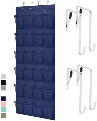 GORILLA GRIP Over the Door Shoe Organizer, 24 Large Pockets, Navy by GorillaGrip