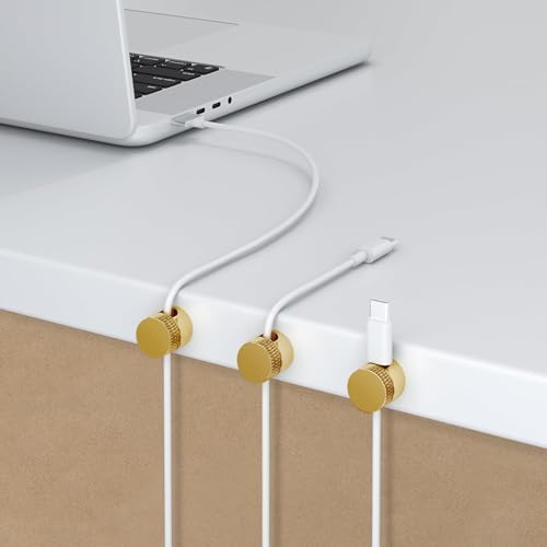 3PCS Premium Cord Holder for Nightstand, Computer Cord Organizer for Desk, Appliance Cord Organizers, Stick-On Cable Clip for Charger, Laptop, USB, Headphones, Wire Management Set, Gold - Image 4