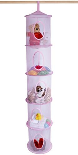 Handy Laundry 5-Shelf Storage Organizer - 12" X 59" - Hang in Your Children's Room or Closet - Fun Way to Organize Kids Toys or Store Gloves, Hats and Mittens - Attaches Easily to Any Rod (Pink) by Handy+Laundry