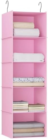 Hanging Closet Organizer 5-Shelf, Oxford Fabric Wardrobe Storage, Pink by DonYeco