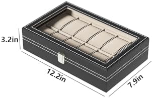Watch Display Case For Men,Leather Watch Organizer Box,Watch Collection Storge Holder For Women,Watch Travel Organizer Tray (Black Leather, 12 slots), QF004 - Image 6
