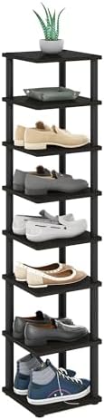 Furinno Turn-N-Tube Vertical Shoe Rack, 8-Tier Narrow Shoe Organizer, Free Standing Shoe Storage, Shoe Shelf for Boots, Sneakers, 11.6 x 11.6 x 52.6, for Closet, Entryway, Office, Garage, Espresso by Furinno-FitsYourSpaceFitsYourBudget