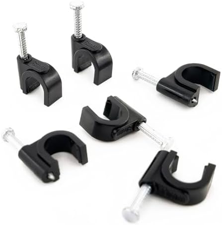 HS Cable Clips 8mm with Steel Nail 200 Pieces Black，Ethernet Management U Shaped Wire Cord Staples Hooks for Outdoor Wall,Coax Cat7 RG8 Cable Extension Fasteners by HS