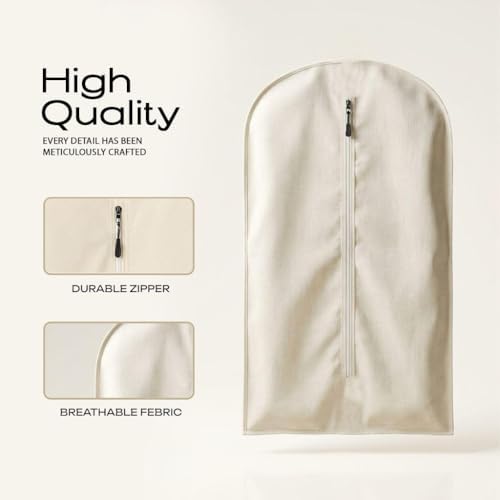 100% Cotton Garment Bag | Long | Breathable Garment Bags for Hanging Clothes | Garment Storage Bag for Long Dresses & Coats Storage | Pack of 3 (42 Inch) - Image 3
