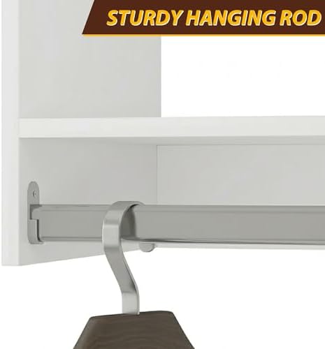 31.5" Wide Tall Hanging Modular Closet System, Wall-Mounted Closet Organizer with Shelf and Hanging Rod, White - Image 5