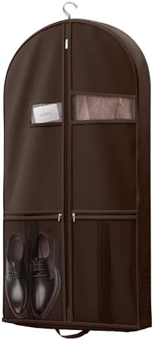 Lazebox 43" Travel Garment Bag with Accessories Zipper Pocket, Heavy Duty Suit Bag for Suits, Tuxedos, Dresses, Coats, Brown, 1 pack by Lazebox